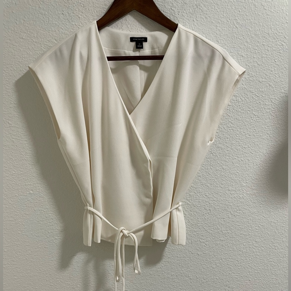 Ann Taylor Ivory Wrap Blouse top